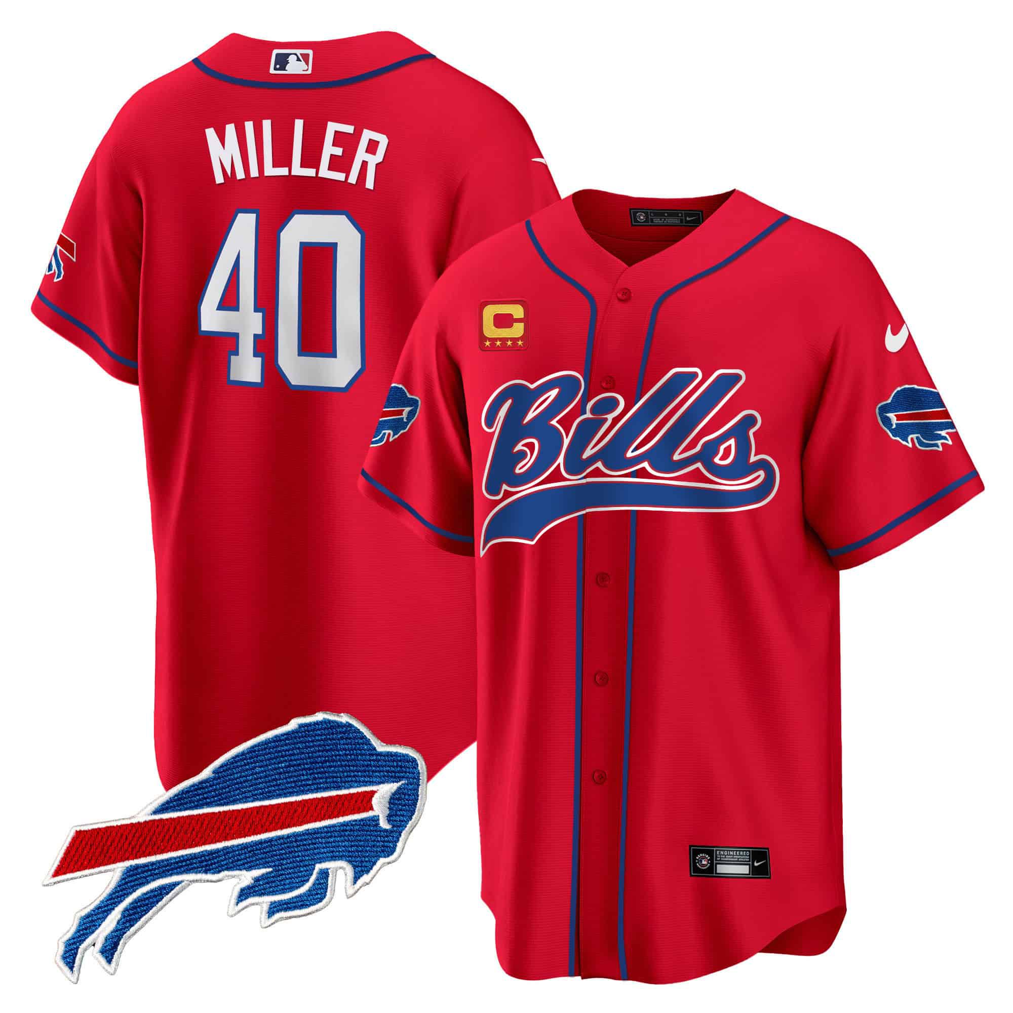 Men Buffalo Bills #40 Miller Red 2024 Nike Baseball Game NFL Jersey